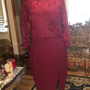 Stylish MIUSOL Fashionable Dress Laced Burgundy Stretchable Dress XXL